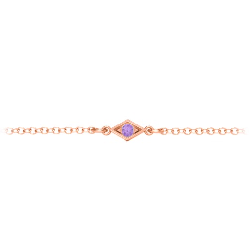Diamond Shape Charm Bracelet with Gemstones – 10K Rose Gold with Amethyst, Mint Premium Zirconia, Emerald, Citrine, and Garnet