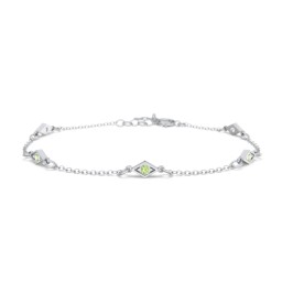 Diamond Shape Charm Bracelet with Gemstones in 925 Sterling Silver with Peridot