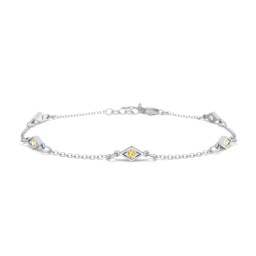 Diamond Shape Charm Bracelet with Gemstones in 925 Sterling Silver with Citrine