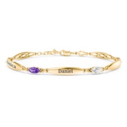 Engravable Family Bracelet with Marquise Birthstones (1-5 Stones)