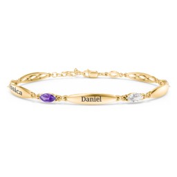 Engravable Family Bracelet with Marquise Birthstones (1-5 Stones) in 10K Solid Yellow Gold with Amethyst, Cubic Zirconia, Ruby, Peridot, and Citrine