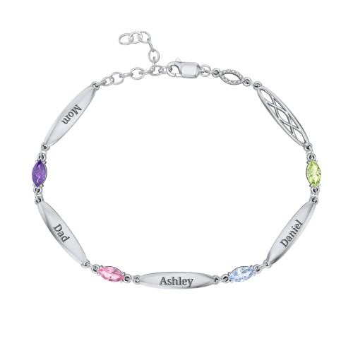 Engravable Family Bracelet with Marquise Birthstones (1-5 Stones)