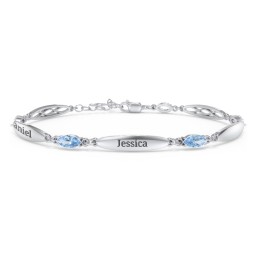 Engravable Family Bracelet with Marquise Birthstones (1-5 Stones) in 925 Sterling Silver with Blue Topaz, Peridot, and Citrine