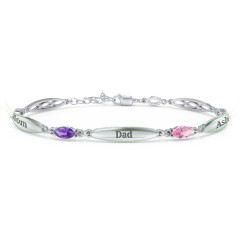 Engravable Family Bracelet with Marquise Birthstones (1-5 Stones) – 10K Yellow Gold with Amethyst, Pink Tourmaline, and Aquamarine