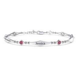Engravable Modern Family Bracelet with Round Birthstones (1-5 Stones)