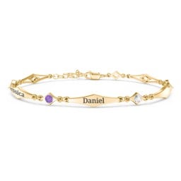 Engravable Modern Family Bracelet with Round Birthstones (1-5 Stones)