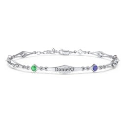 Engravable Modern Family Bracelet with Round Birthstones (1-5 Stones)