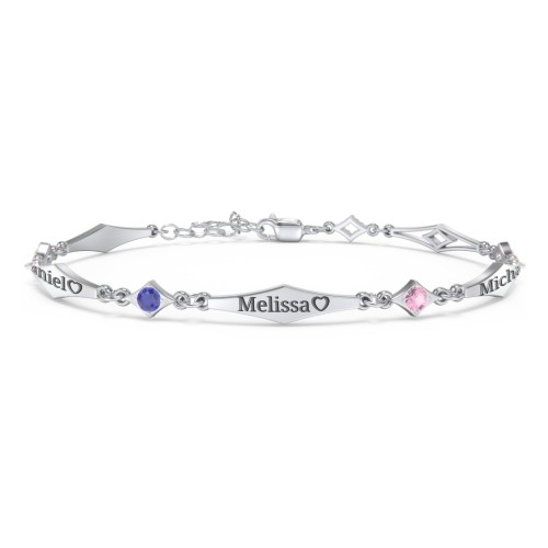 Engravable Modern Family Bracelet with Round Birthstones (1-5 Stones)