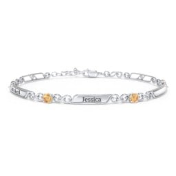 Engravable Classic Family Bracelet with Round Birthstones (1-5 Stones)