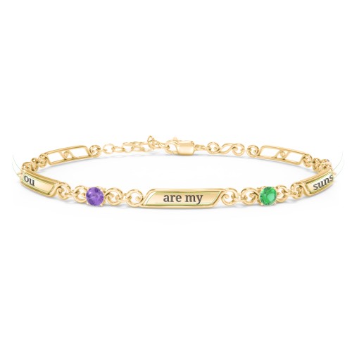 Engravable Classic Family Bracelet with Round Birthstones (1-5 Stones) – 10K Yellow Gold with Amethyst, Emerald, and Ruby