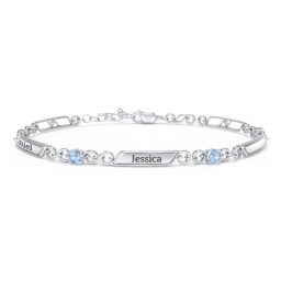 Engravable Classic Family Bracelet with Round Birthstones (1-5 Stones) in 925 Sterling Silver with Blue Topaz and Peridot