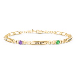 Engravable Classic Family Bracelet with Round Birthstones (1-5 Stones) in 10K Solid Yellow Gold with Amethyst, Emerald, Ruby, Peridot, and Blue Topaz