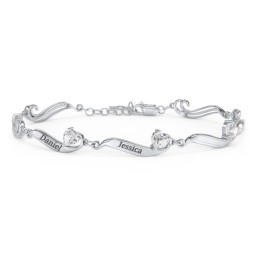 Engravable Milgrain Family Bracelet with Heart Birthstones (1-7 Stones)