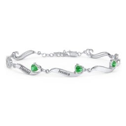Engravable Milgrain Family Bracelet with Heart Birthstones (1-7 Stones)