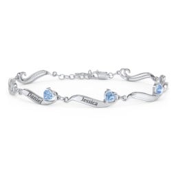 Engravable Milgrain Family Bracelet with Heart Birthstones (1-7 Stones)