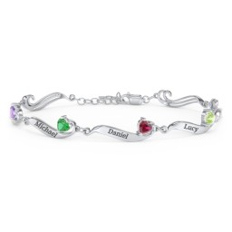 Engravable Milgrain Family Bracelet with Heart Birthstones (1-7 Stones)