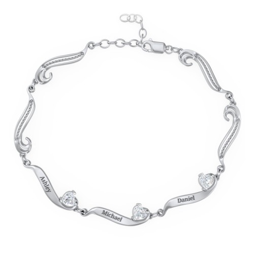 Engravable Milgrain Family Bracelet with Heart Birthstones (1-7 Stones)