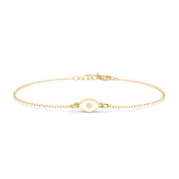 Evil Eye Bracelet with Accent Stone and Cold Enamel in 10K Solid Yellow Gold with White Premium Zirconia