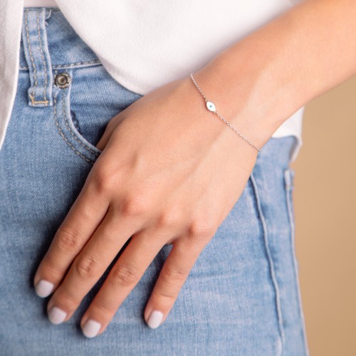 Evil Eye Bracelet with Accent Stone and Cold Enamel – Sterling Silver with Mint Premium Zirconia