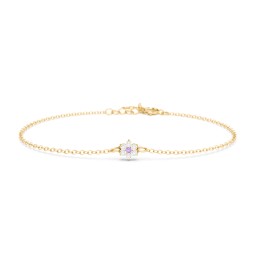 Flower Cluster Bracelet in 10K Solid Yellow Gold with Amethyst Premium Zirconia and White Premium Zirconia