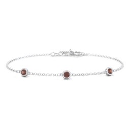 Bezel-Set Round Stone Station Bracelet in 925 Sterling Silver with Garnet