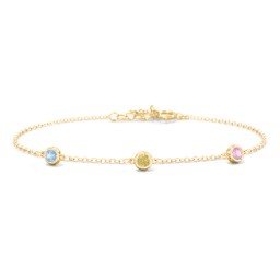 Bezel-Set Round Stone Station Bracelet in 18K Gold Plated Silver with Blue Topaz, Citrine, Pink Tourmaline, and Smokey Quartz