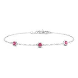 Bezel-Set Round Stone Station Bracelet in 925 Sterling Silver with Ruby, Pink Tourmaline, Blue Topaz, and Smokey Quartz