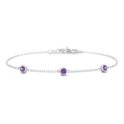 Bezel-Set Round Stone Station Bracelet in 925 Sterling Silver with Amethyst