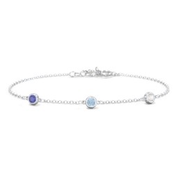 Bezel-Set Round Stone Station Bracelet in 925 Sterling Silver with Blue Sapphire, Blue Topaz, Cubic Zirconia, Pink Tourmaline, and Smokey Quartz