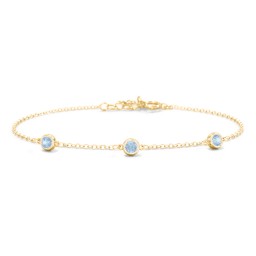 Bezel-Set Round Stone Station Bracelet in 10K Solid Yellow Gold with Blue Topaz