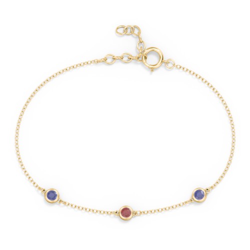 Bezel-Set Round Stone Station Bracelet – 10K Yellow Gold with Blue Sapphire and Garnet