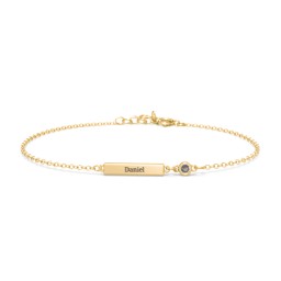 Engravable Bar Bracelet with Bezel Set Stone in 18K Gold Plated Silver with Smokey Quartz