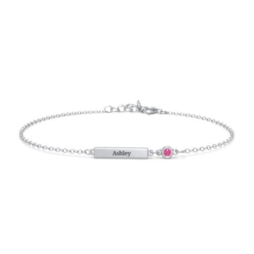 Engravable Bar Bracelet with Bezel Set Stone – Sterling Silver with Ruby