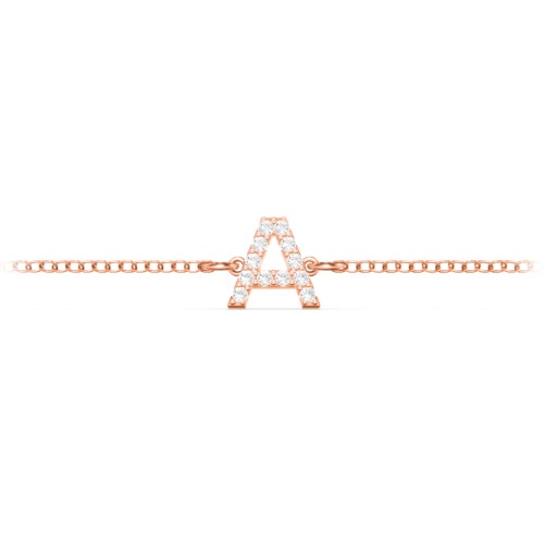 Pavé Initial Bracelet - A – 14K Rose Gold with Diamond