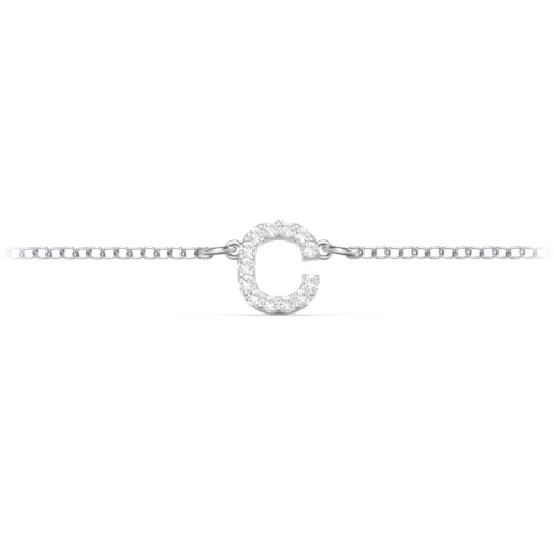 Pavé Initial Bracelet - C – Sterling Silver with White Premium Zirconia