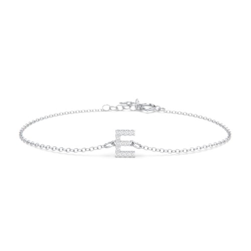 Pavé Initial Bracelet - E – Sterling Silver with White Premium Zirconia