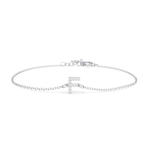 Pavé Initial Bracelet - F – Sterling Silver with White Premium Zirconia