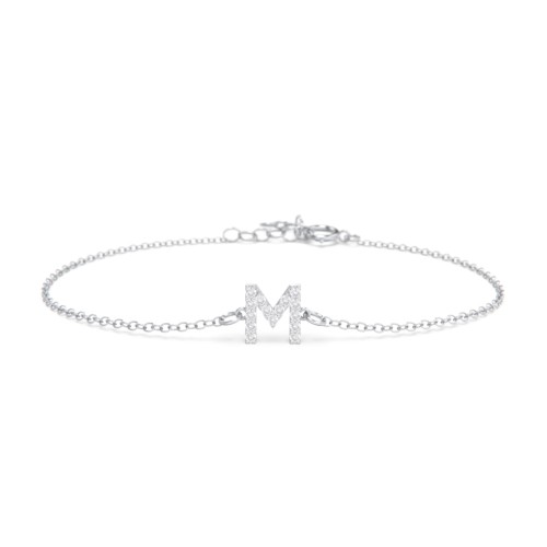 Pavé Initial Bracelet - M – Sterling Silver with White Premium Zirconia