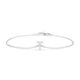 Pavé Initial Bracelet - T in 925 Sterling Silver with White Premium Zirconia