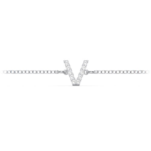 Pavé Initial Bracelet - V – Sterling Silver with White Premium Zirconia