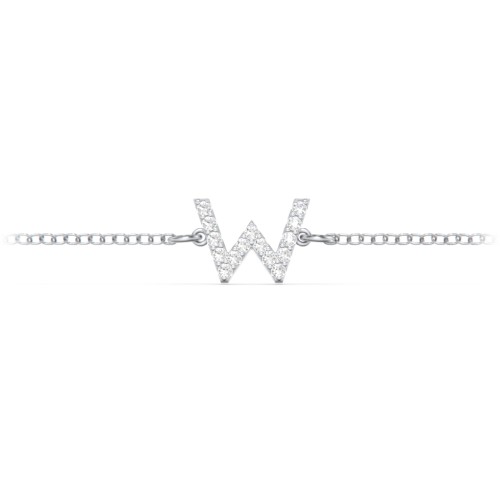 Pavé Initial Bracelet - W – Sterling Silver with White Premium Zirconia