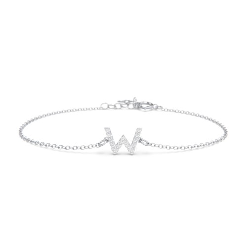 Pavé Initial Bracelet - W – Sterling Silver with White Premium Zirconia