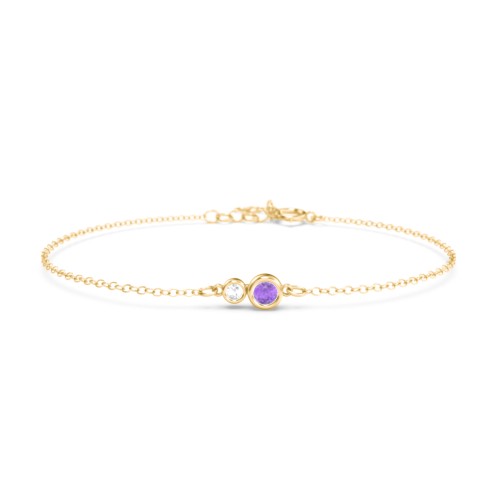 Generations 2-Stone Bezel Set Mother's Bracelet – 10K Yellow Gold with Amethyst and Cubic Zirconia