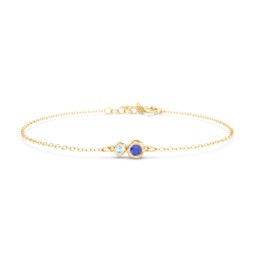 Generations 2-Stone Bezel Set Mother's Bracelet in 18K Gold Plated Silver with Blue Sapphire and Blue Topaz
