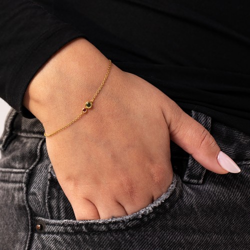Generations 2-Stone Bezel Set Mother's Bracelet – 18K Gold Plated Silver with Pink Tourmaline and Opal