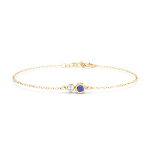 Generations 2-Stone Bezel Set Mother's Bracelet – 18K Gold Plated Silver with Blue Sapphire and Blue Topaz