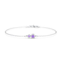 Generations 2-Stone Bezel Set Mother's Bracelet in 925 Sterling Silver with Amethyst