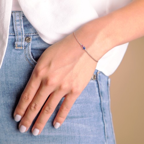 Generations 2-Stone Bezel Set Mother's Bracelet – Sterling Silver with Pink Tourmaline and Opal