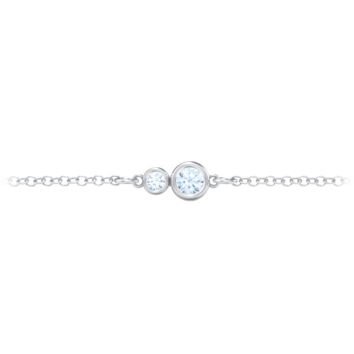 Generations 2-Stone Bezel Set Mother's Bracelet – Sterling Silver with Aquamarine