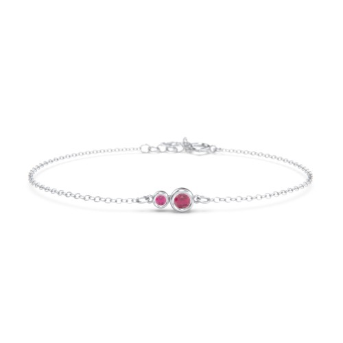 Generations 2-Stone Bezel Set Mother's Bracelet – Sterling Silver with Ruby